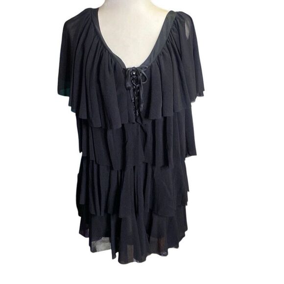 Seven7 Luxe Black Ruffle Tier Sleeveless Flutter Top Plus Size 18/20 - Picture 8 of 8